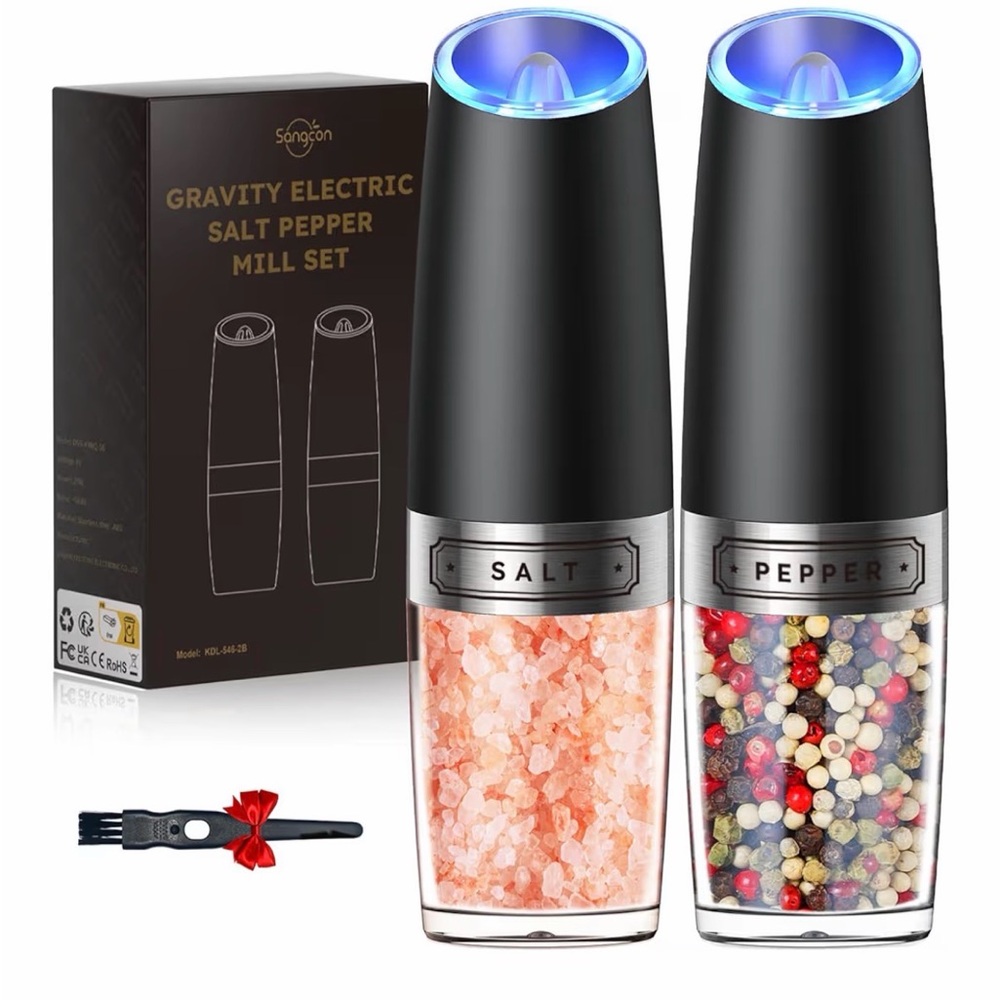 Black Gravity Electric Salt and Pepper Mill Set